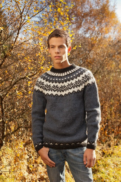 Kit: 20-year Anniversary Sweater Pattern Kit - Blue Adult Sweater - Álafoss - Since 1896